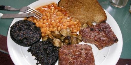 Lorne sausage in a traditional Scottish breakfast